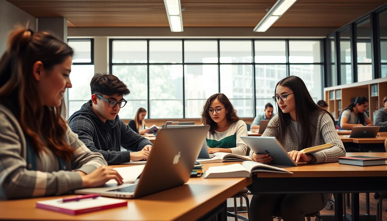 Student using a study guide to organize academic notes